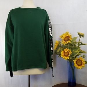 Feathers Women's Green Sweatshirt Ribbon Detail size XLarge